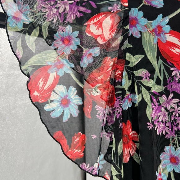 Mock neck layered floral sheer flutter sleeve top office going out lightweight - Picture 4 of 8